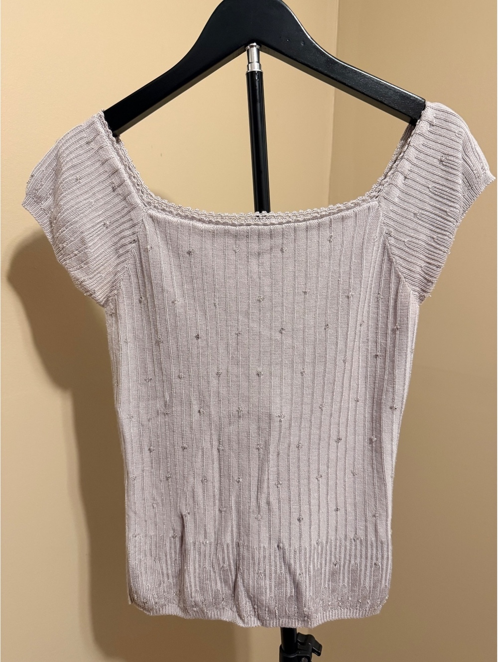Tristan & Iseut Rib Knit Cap Sleeve Sweater Top Beaded Gray Size M